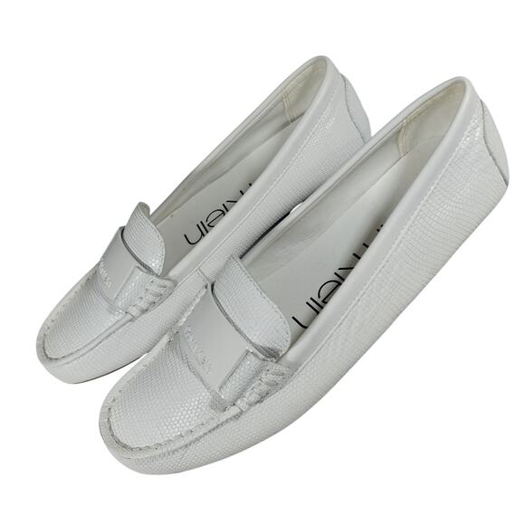 NWOT! CALVIN KLEIN! WHITE GENUINE LEATHER, SNAKESKIN IMPRINT LOAFERS! SZ 7M - Picture 10 of 10